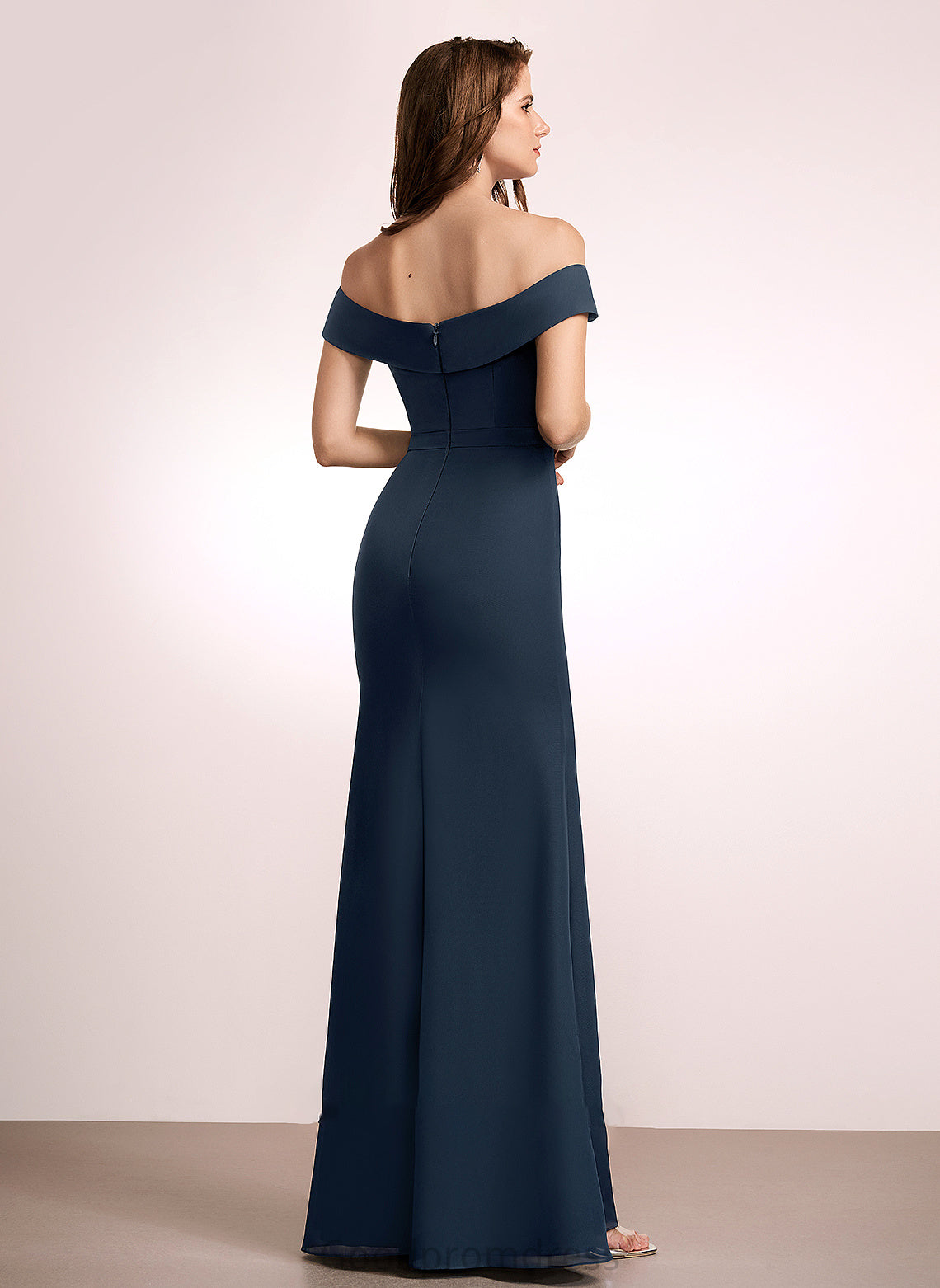 A-Line Embellishment Neckline Ruffle Fabric Length Off-the-Shoulder Silhouette Floor-Length Greta Trumpet/Mermaid Sleeveless Bridesmaid Dresses