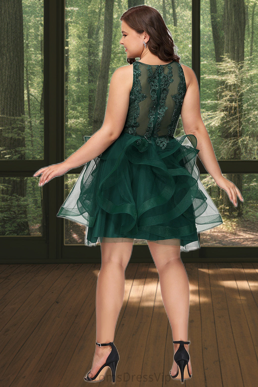 Arely Ball-Gown/Princess Scoop Short/Mini Lace Tulle Homecoming Dress With Sequins HLP0020537