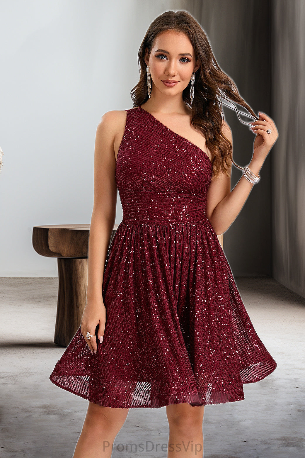 Grace A-line One Shoulder Short/Mini Sequin Homecoming Dress With Sequins HLP0020485