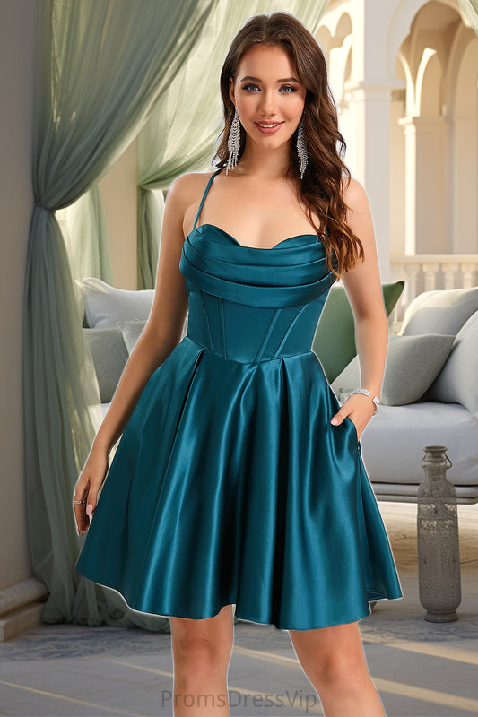 Ella A-line Sweetheart Short/Mini Satin Homecoming Dress HLP0020478