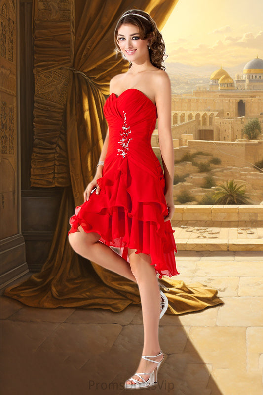 Charity A-line Sweetheart Asymmetrical Chiffon Homecoming Dress With Beading Ruffle HLP0020599