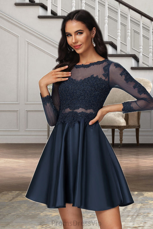 Aubrey A-line Scoop Short/Mini Lace Satin Homecoming Dress HLP0020494