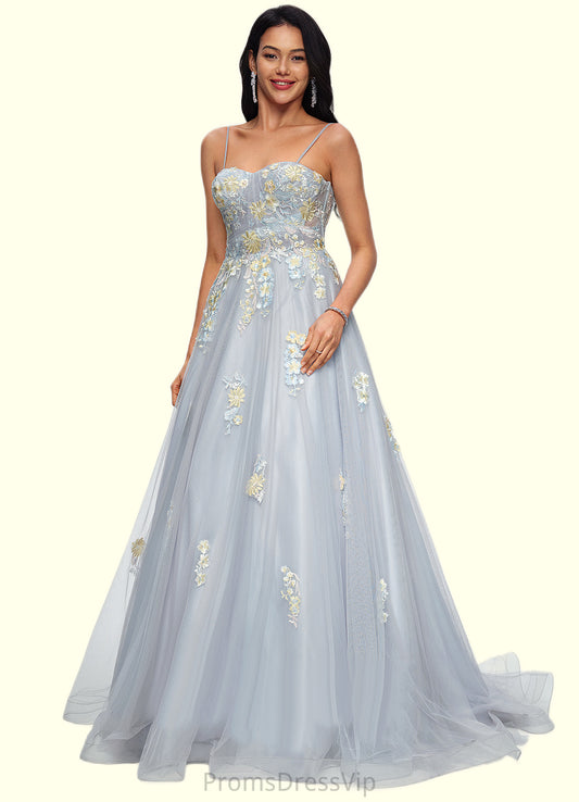 Kathy Ball-Gown/Princess Sweetheart Sweep Train Tulle Prom Dresses With Pleated HLP0022192