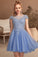 Estrella A-line Scoop Short/Mini Tulle Homecoming Dress With Beading Appliques Lace HLP0020547