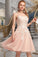 Natalie A-line Square Knee-Length Tulle Homecoming Dress With Beading HLP0020543