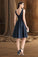 Emerson A-line V-Neck Knee-Length Lace Satin Homecoming Dress With Beading HLP0020517