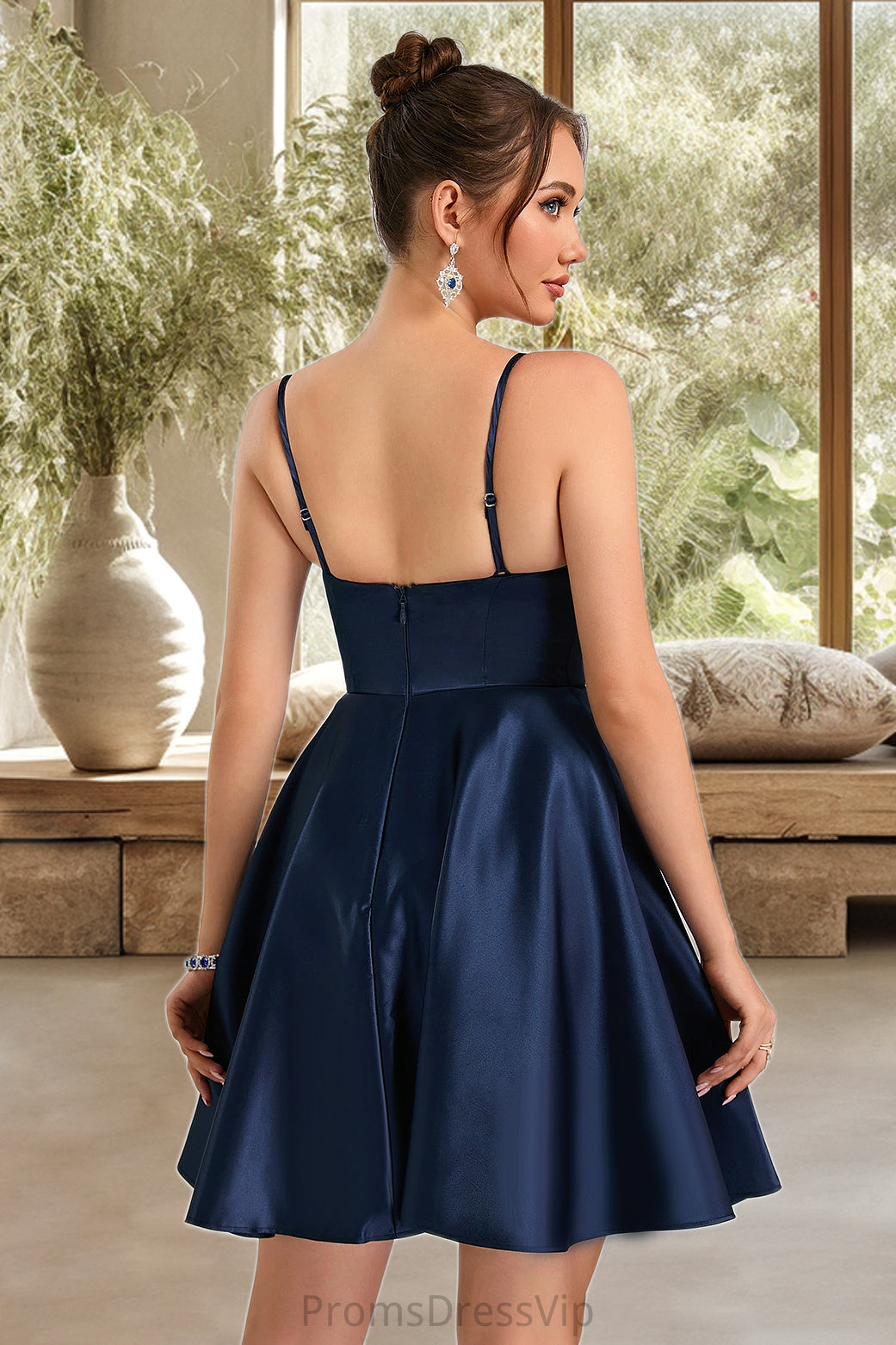 Ali A-line V-Neck Short/Mini Satin Homecoming Dress HLP0020466