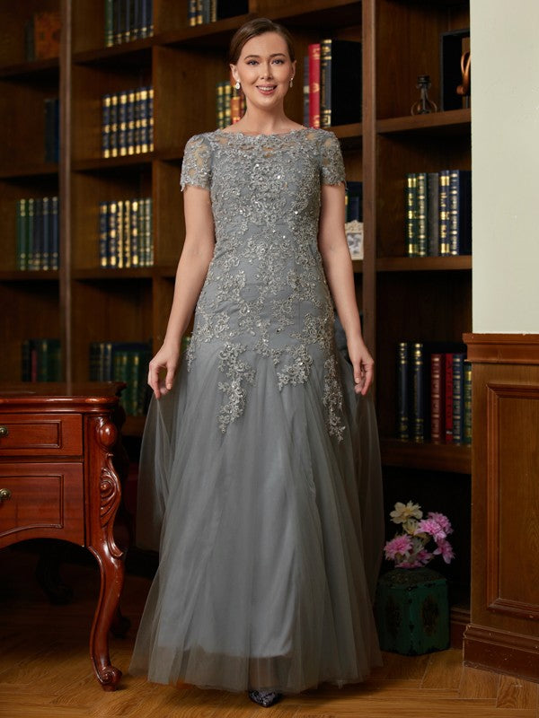 Kassidy A-Line/Princess Tulle Lace Scoop Short Sleeves Floor-Length Mother of the Bride Dresses HLP0020310