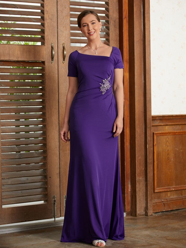 Roberta Sheath/Column Jersey Beading Square Short Sleeves Floor-Length Mother of the Bride Dresses HLP0020333
