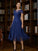 Sasha A-Line/Princess Chiffon Applique Bateau Short Sleeves Tea-Length Mother of the Bride Dresses HLP0020275