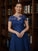 Sasha A-Line/Princess Chiffon Applique Bateau Short Sleeves Tea-Length Mother of the Bride Dresses HLP0020275