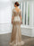 Hazel Sheath/Column Sequins Ruched 1/2 Sleeves Sweep/Brush Train Mother of the Bride Dresses HLP0020248