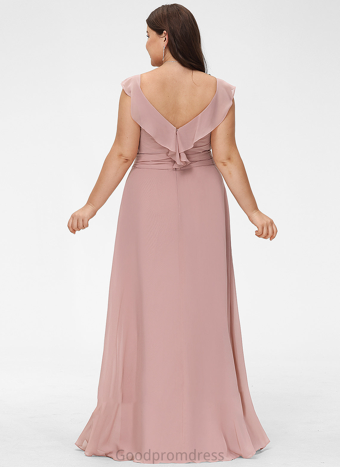 Empire Floor-Length Chiffon Ciara Prom Dresses Cascading Ruffles V-neck With