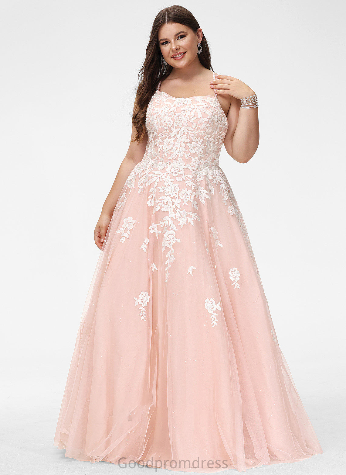 With Ball-Gown/Princess Megan Sequins Lace Prom Dresses Floor-Length Square Tulle Neckline