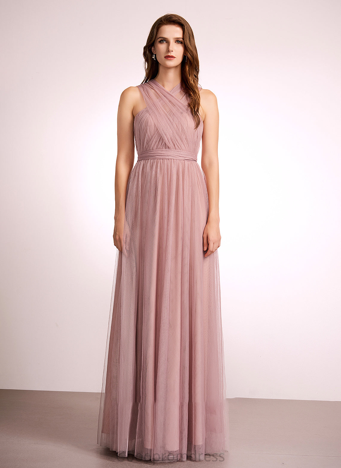 Fabric Tulle V-neck A-Line Silhouette One-Shoulder Length Floor-Length Straps Neckline Off-the-Shoulder Dixie Bridesmaid Dresses