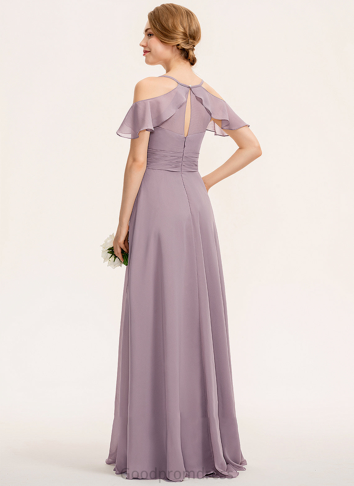 Silhouette Neckline Fabric V-neck Length CascadingRuffles Embellishment Floor-Length A-Line Ruffle SplitFront Kiera Bridesmaid Dresses
