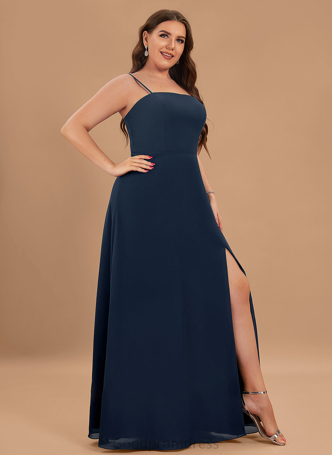Laylah Prom Dresses Neckline Floor-Length A-Line With Square Split Chiffon Front