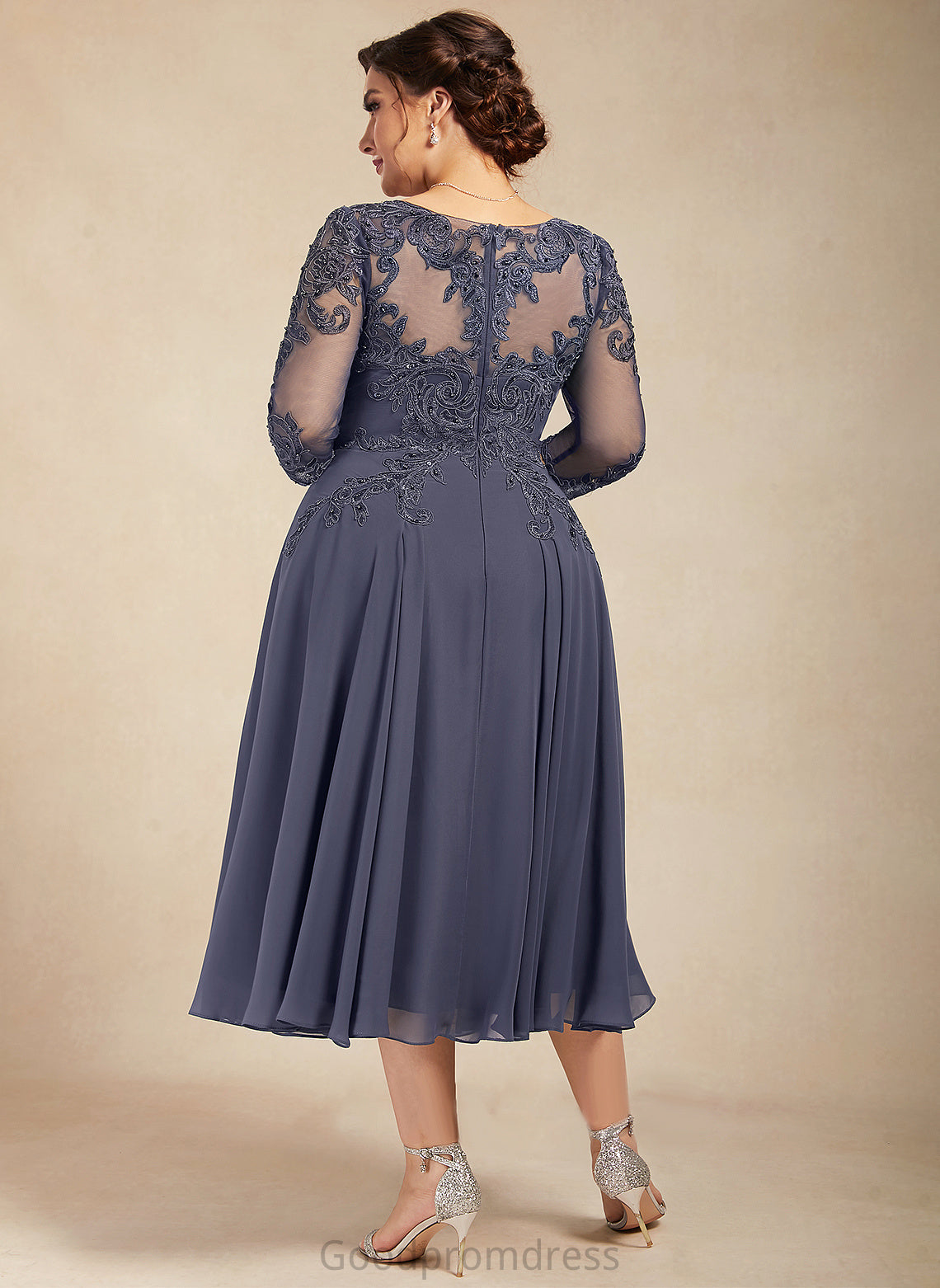 Lace Neck Dresses Chiffon Formal Dresses A-line Isis Round