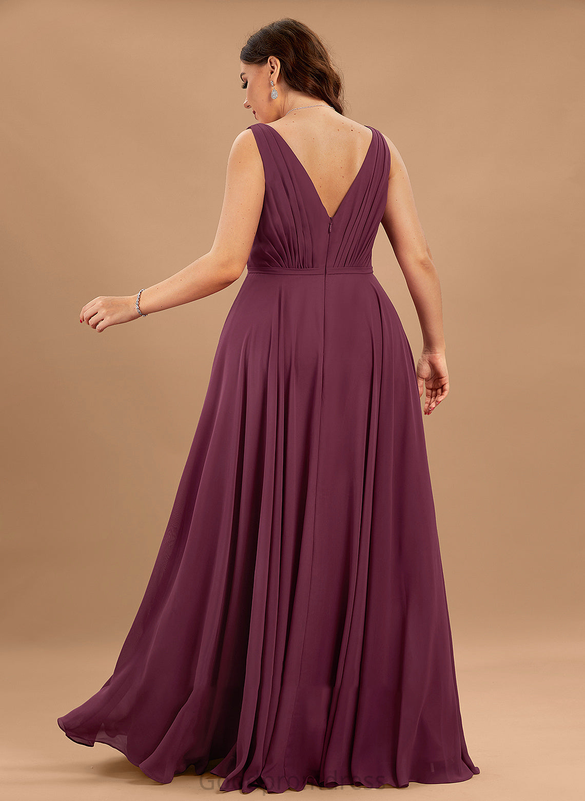 Chiffon A-Line V-neck Prom Dresses With Cadence Ruffle Floor-Length