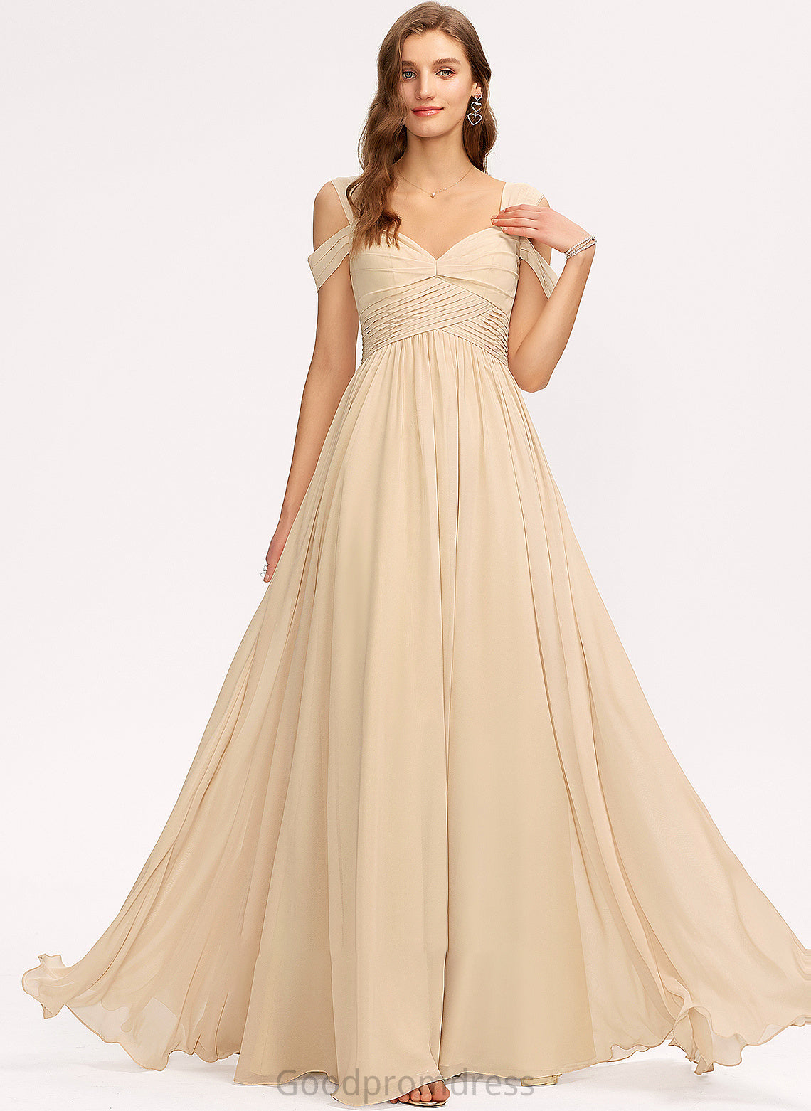 Ruffle Floor-Length A-Line V-neck Neckline Fabric Embellishment Silhouette Length Dalia Floor Length Natural Waist Bridesmaid Dresses