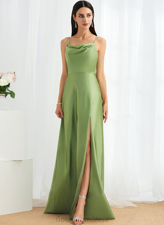 A-Line SplitFront Embellishment Fabric Neckline Silhouette CowlNeck Floor-Length Length Ashtyn Sleeveless Natural Waist Bridesmaid Dresses