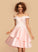 Sequins Lace Homecoming Knee-Length Off-the-Shoulder Homecoming Dresses Winnie Satin Dress With A-Line