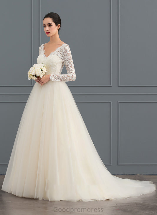 Lace Dress Wedding Dresses Wedding Ball-Gown/Princess Court Tulle Train V-neck Cailyn