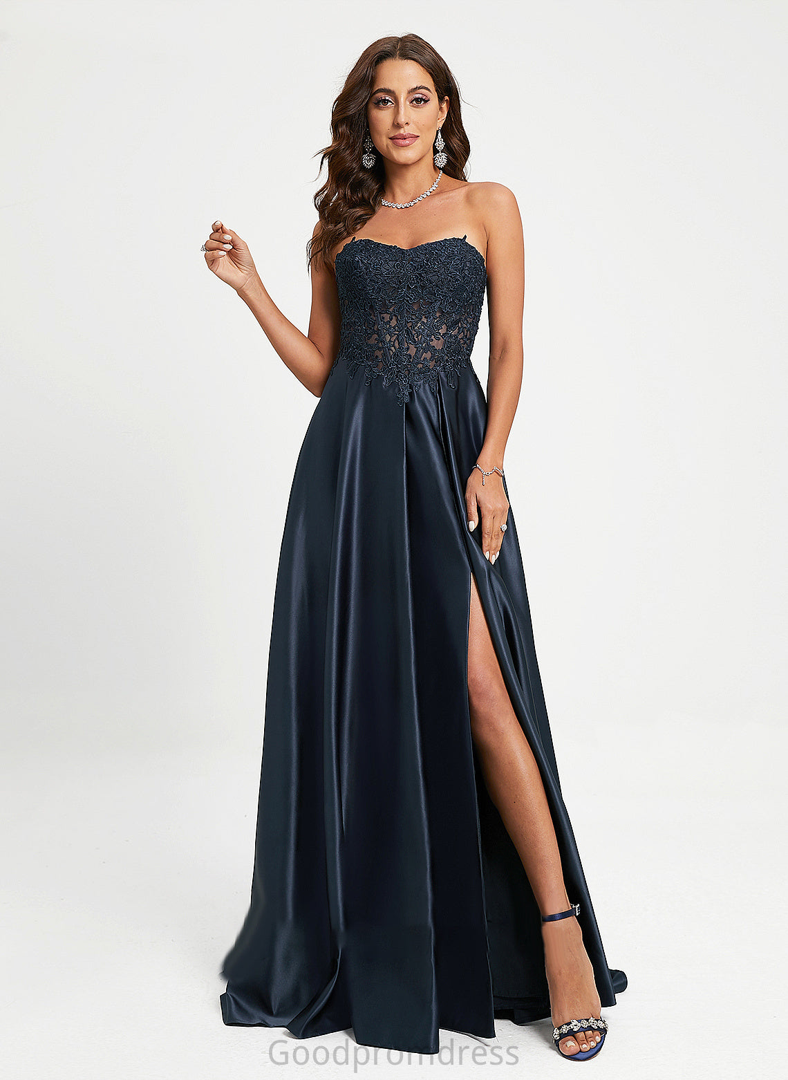 Train Sweetheart Pam With Prom Dresses Satin A-Line Lace Sweep
