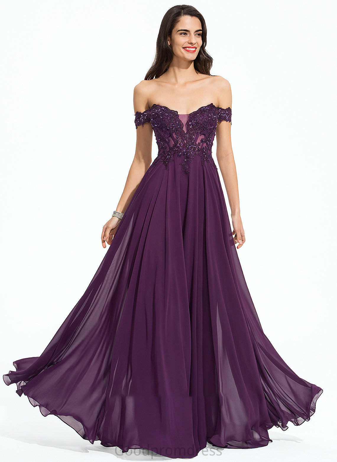 Prom Dresses Kallie Beading Ball-Gown/Princess With Off-the-Shoulder Chiffon Sequins Floor-Length