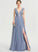 Split Floor-Length Sequins Tulle Prom Dresses Esmeralda V-neck A-Line Front With