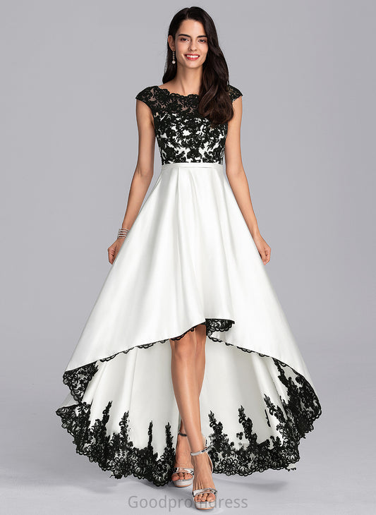 Ball-Gown/Princess Neck Satin Asymmetrical Alissa Prom Dresses Scoop