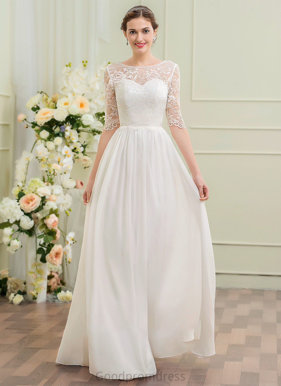 Chiffon A-Line Wedding Floor-Length Wedding Dresses Dress Angie Illusion