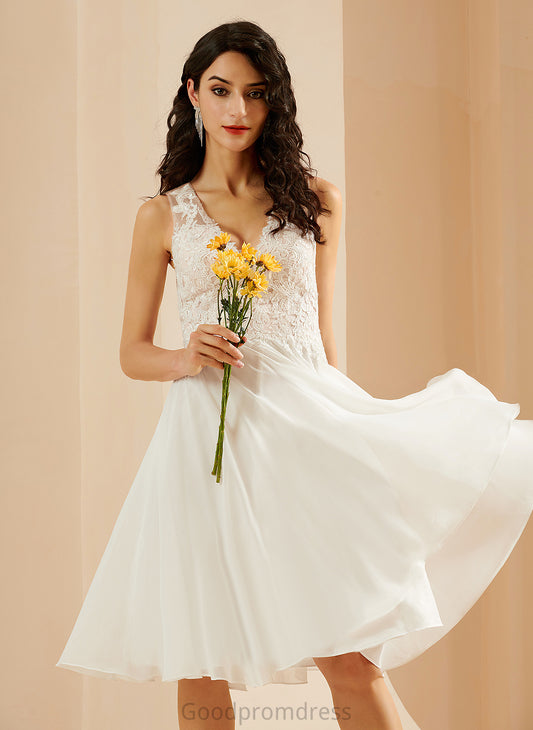 Alissa V-neck Lace A-Line Wedding Chiffon Dress Wedding Dresses With Knee-Length Sequins