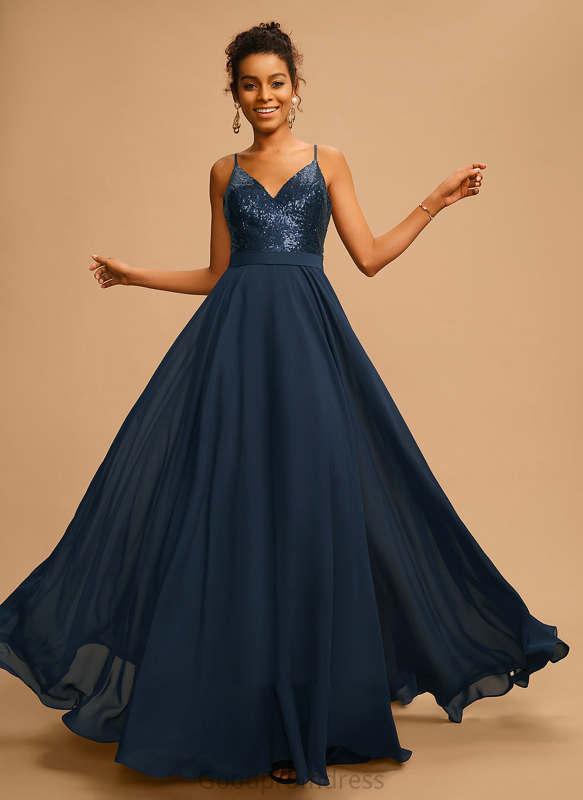 Prom Dresses Sequins With Chiffon Aliana V-neck Floor-Length A-Line