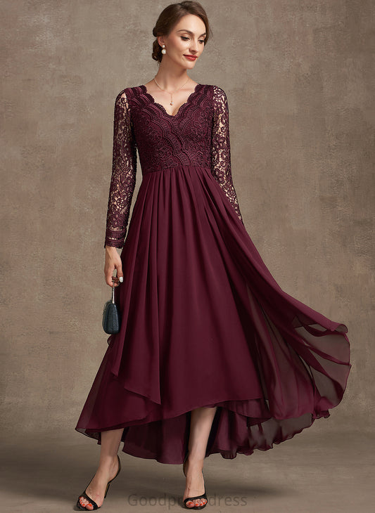 A-Line of Phoebe Mother Chiffon V-neck Asymmetrical Bride Lace Mother of the Bride Dresses Dress the