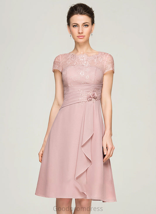 Beading Scoop Cascading Neck With of Knee-Length Chiffon Mother of the Bride Dresses Mother the A-Line Bride Zoe Flower(s) Dress Sequins Lace Ruffles