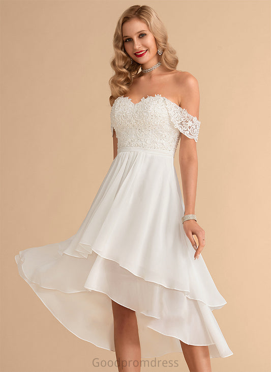 Lace A-Line With Sequins Chiffon Wedding Beading Andrea Wedding Dresses Asymmetrical Dress