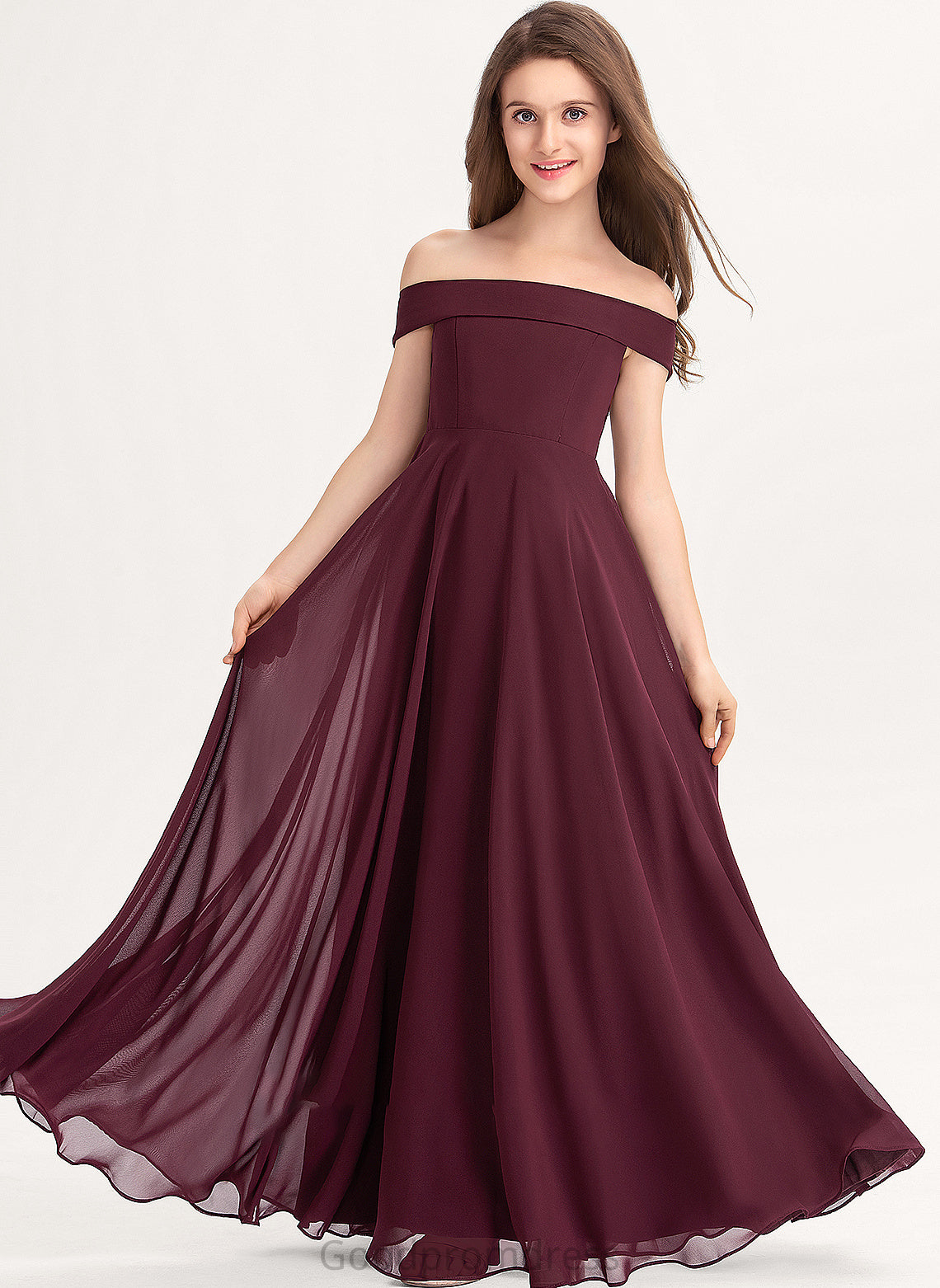Chiffon Junior Bridesmaid Dresses Floor-Length Macey A-Line Off-the-Shoulder