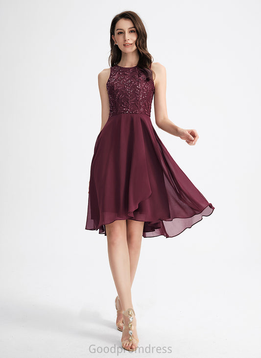 Dress Neck Gertrude Scoop Homecoming With Chiffon Lace Sequins Asymmetrical Homecoming Dresses A-Line