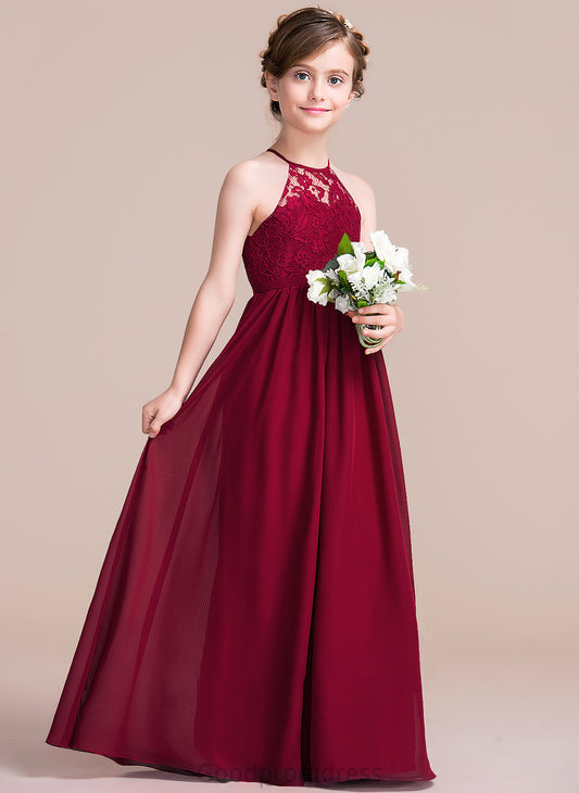 A-Line Scoop Braelyn Neck Floor-Length Chiffon Junior Bridesmaid Dresses
