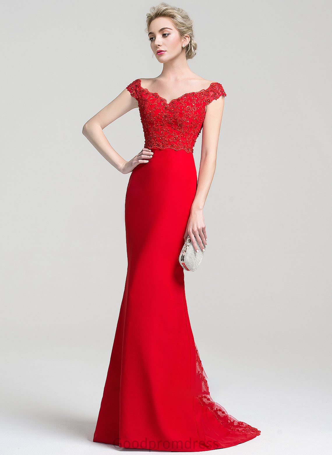 With Lace Sequins Chiffon Train Off-the-Shoulder Sweep Beading Trumpet/Mermaid Allisson Prom Dresses
