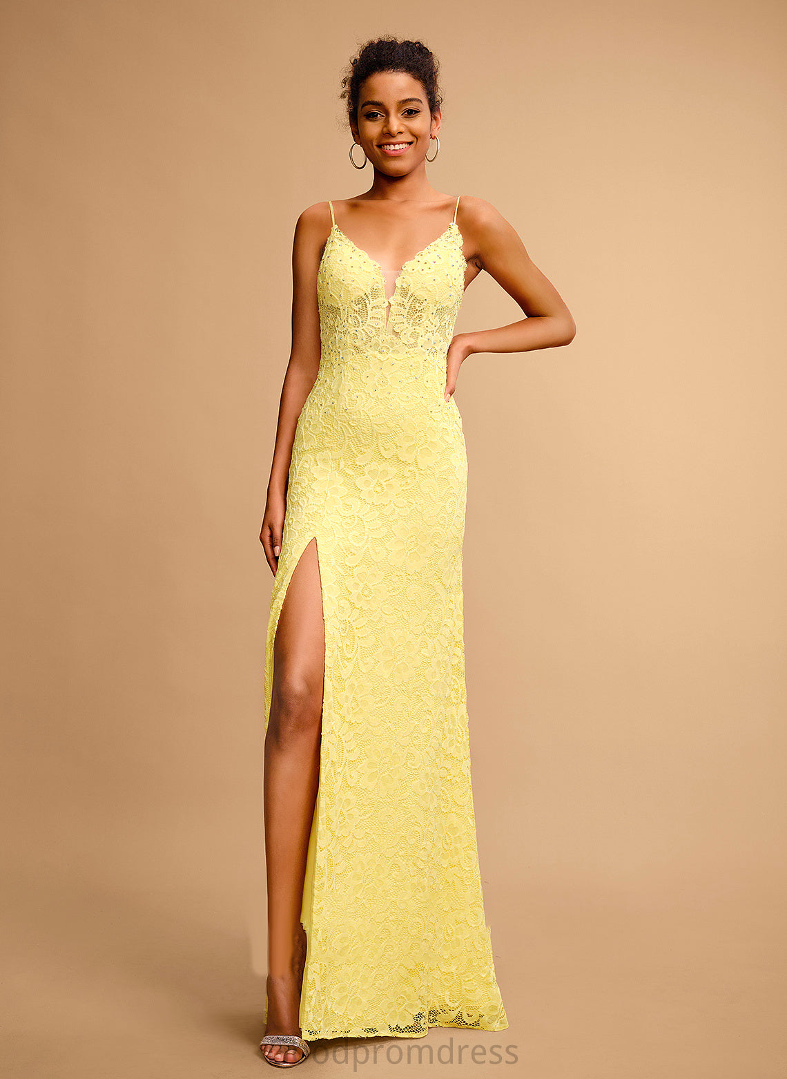 Beading Lace With Precious Prom Dresses V-neck Sheath/Column Floor-Length