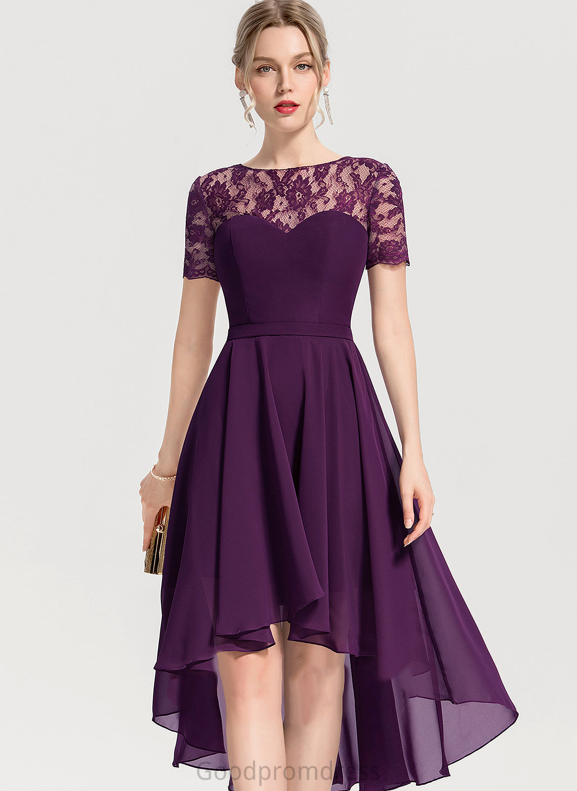 Scoop Asymmetrical With Lace Winnie Dress Chiffon Neck A-Line Homecoming Dresses Homecoming