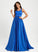 Arely Satin Prom Dresses Train A-Line Neck Sweep Scoop