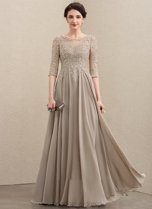 A-Line Chiffon Mother Sequins the Mother of the Bride Dresses With Dress Lace Scoop Floor-Length Makenna of Bride Neck