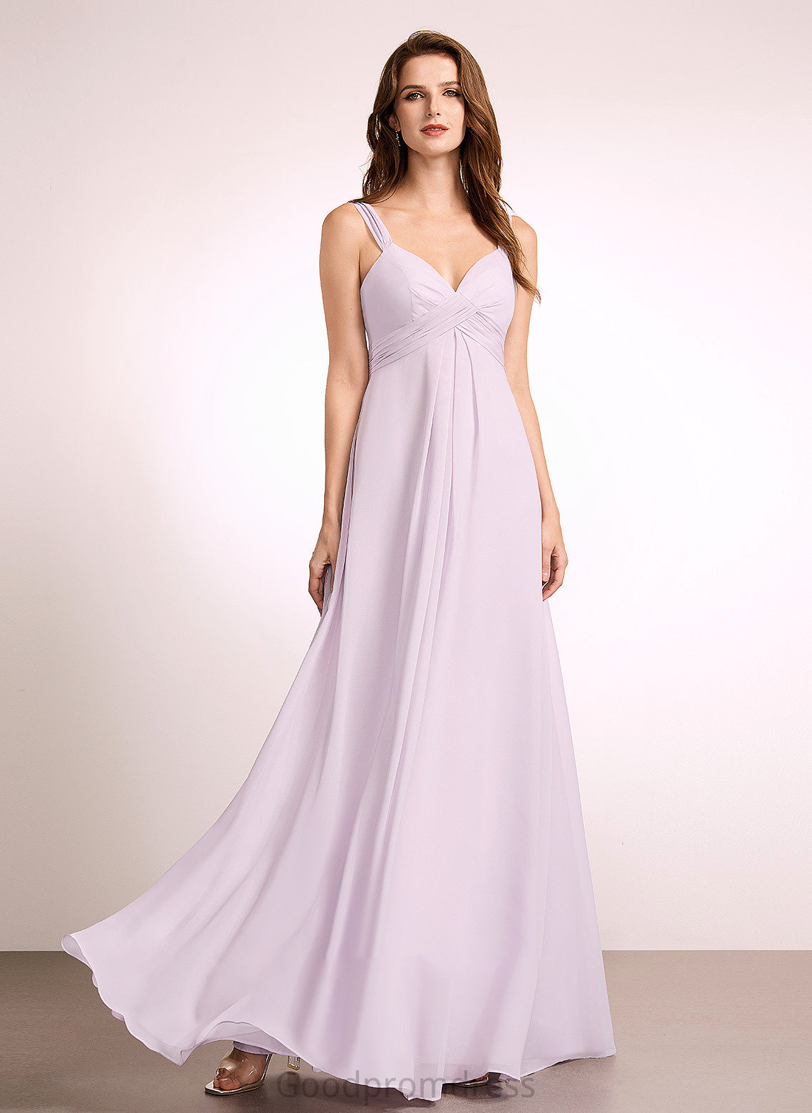 Length V-neck A-Line Floor-Length Fabric Neckline Silhouette Ruffle Embellishment Marissa Floor Length Sleeveless Bridesmaid Dresses