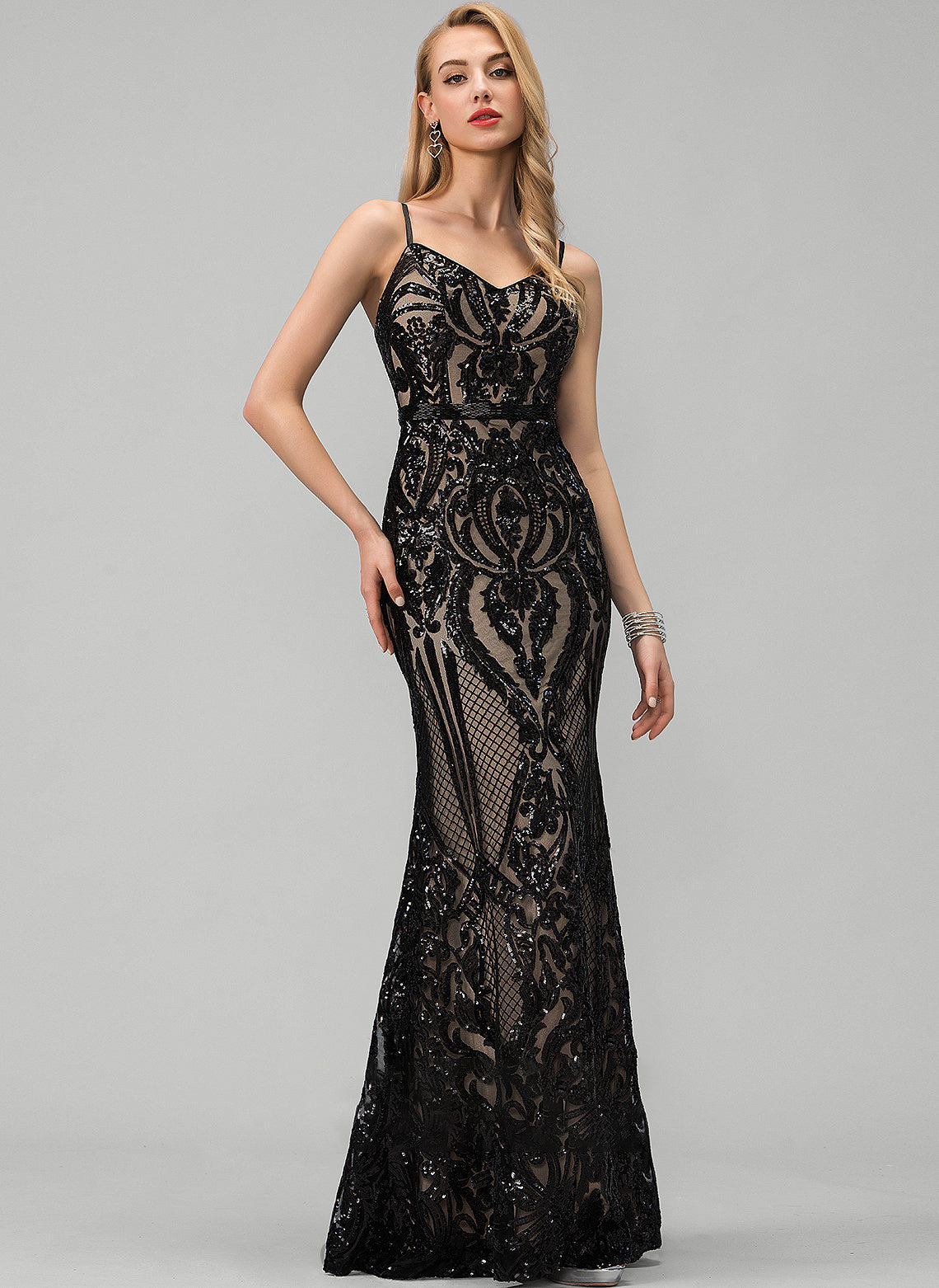 Sequins Iliana Floor-Length V-neck Sequined With Trumpet/Mermaid Prom Dresses