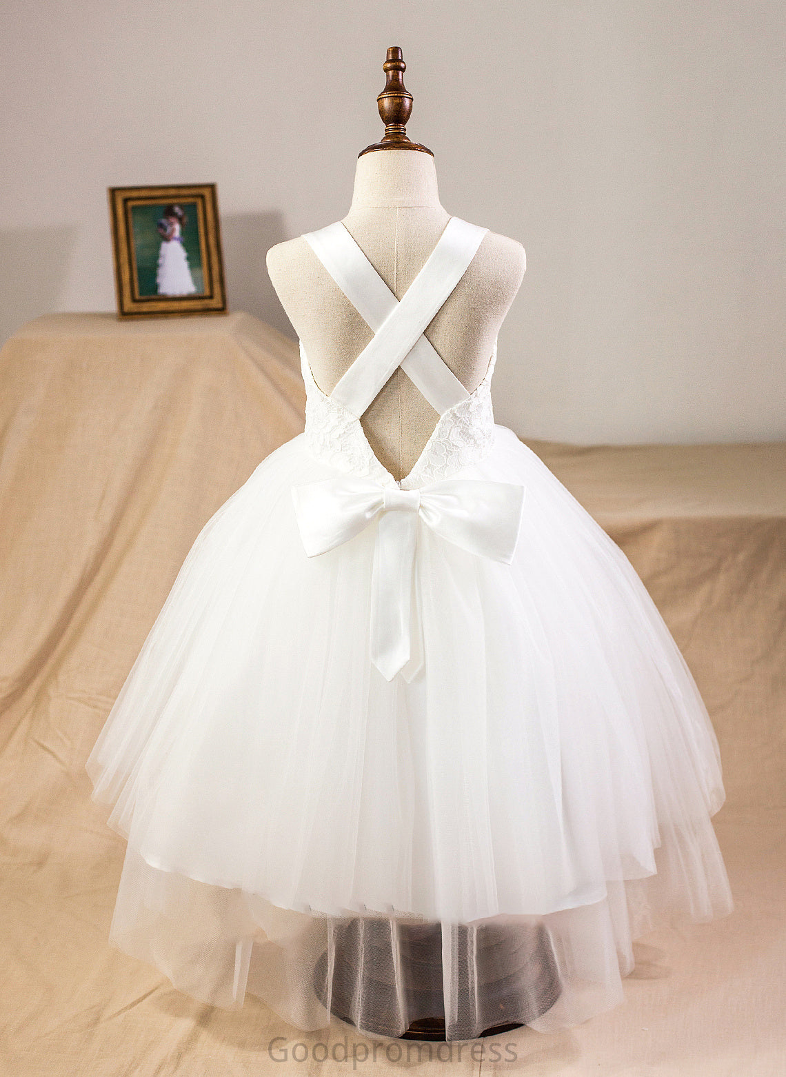 Lace Ball-Gown/Princess Satin Junior Bridesmaid Dresses Sweetheart Tea-Length Tulle With Bow(s) Eleanor