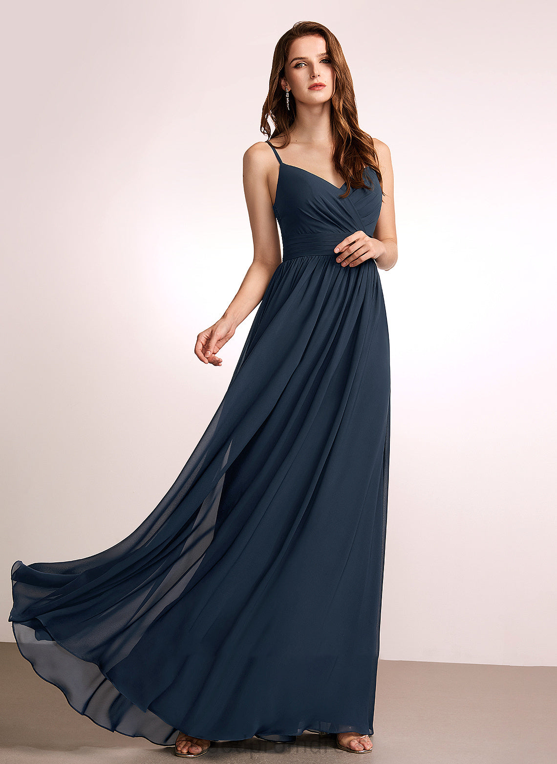 A-Line Fabric V-neck Length Lace Floor-Length Silhouette Embellishment Neckline Sheila Floor Length Natural Waist Bridesmaid Dresses