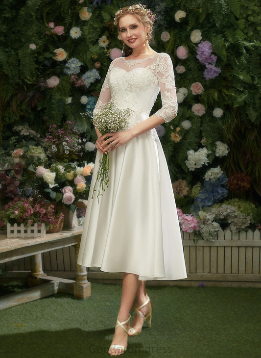 Wedding Satin Wedding Dresses Dress Illusion Paulina A-Line Lace Tea-Length